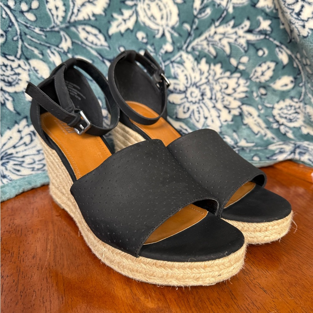 a.n.a Brenda Black Wedge Sandals